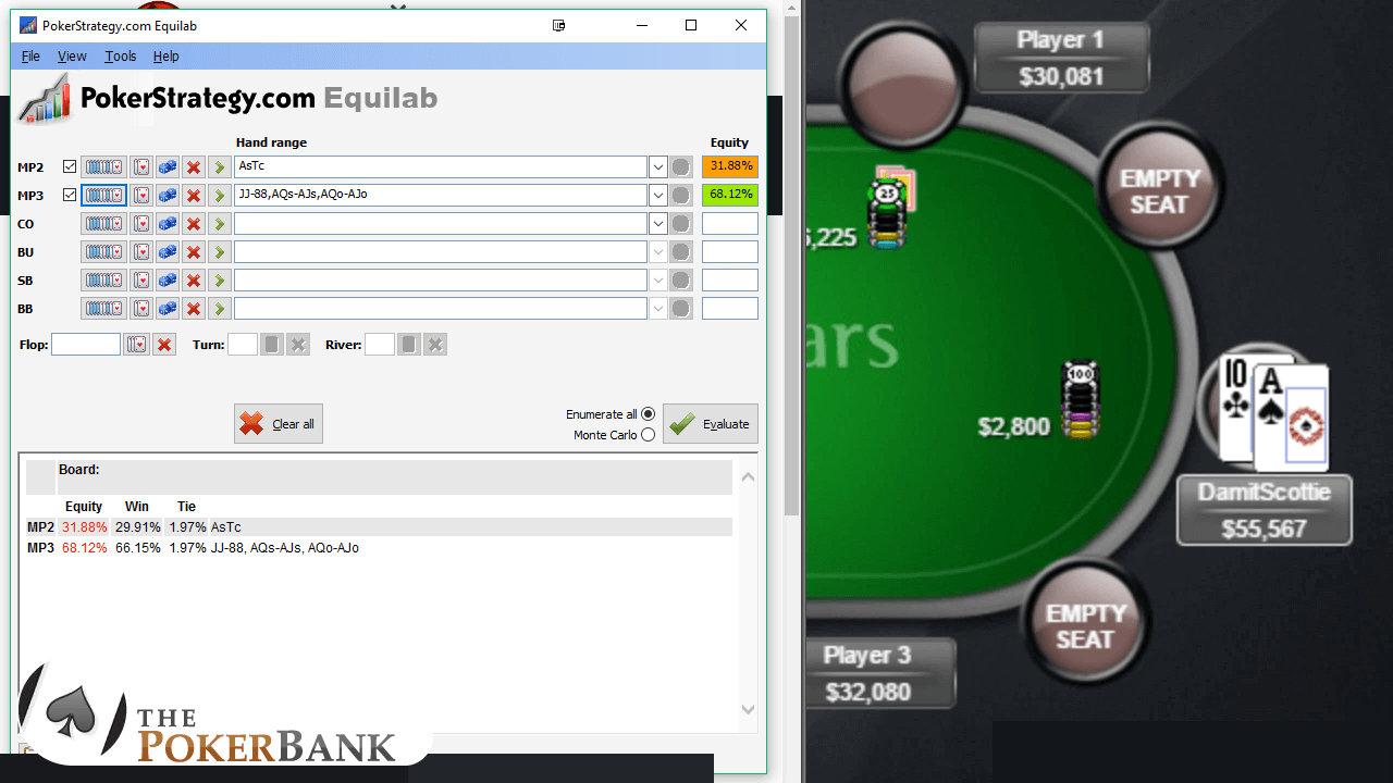 Ace Ten Preflop Equilab